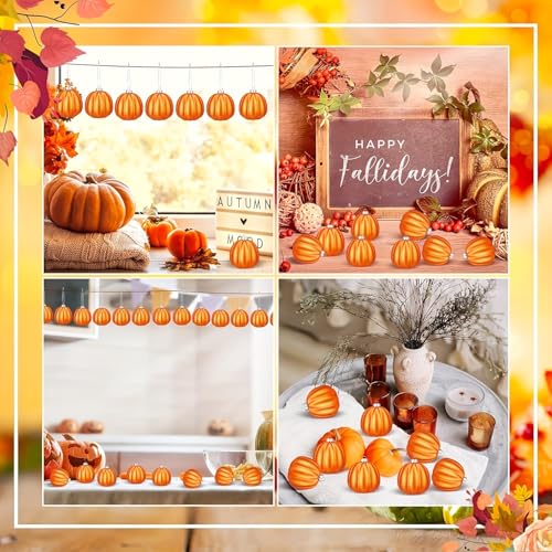 24Pcs Mini Orange Pumpkin Hanging Ornaments – Fall Thanksgiving Decor Set