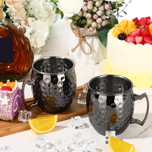 12 oz Black Hammered Stainless Steel Moscow Mule Mugs with Handle - Set of 12 - Copper Plating