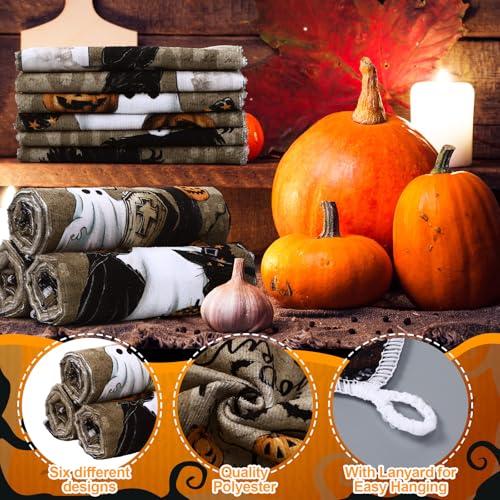 Ganeen Halloween Goth Kitchen Tea Towels - 6 Pack, Scary Cute Washcloths
