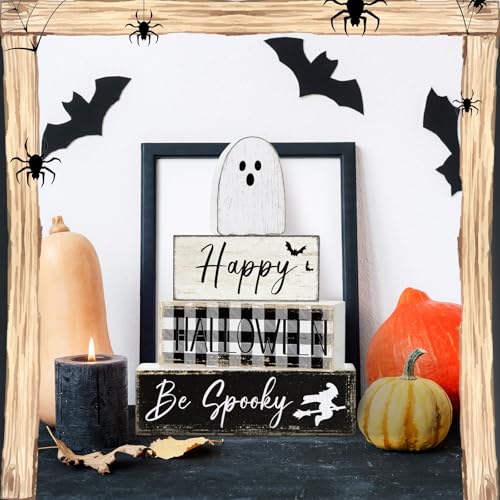 Halloween Ghost Tiered Tray Decorations - Farmhouse Wooden Sign Set