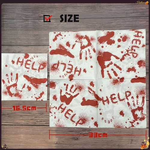 Red Help Halloween Paper Napkins - 20 Disposable Dinner Napkins for Parties & Events
