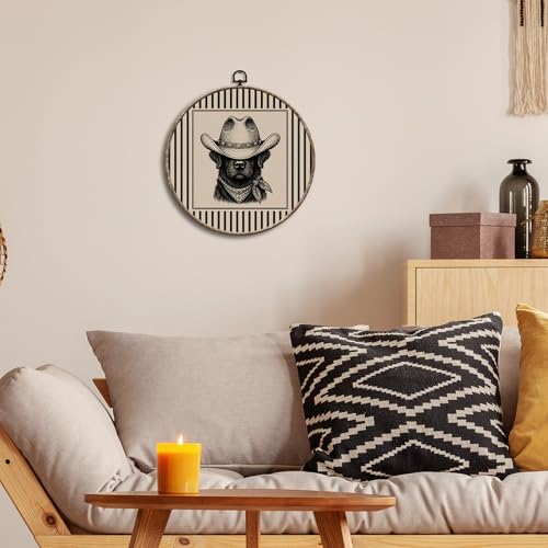 Rustic Western Cowboy Black Lab Round Wall Art - Animal Variation 38, 10x10in