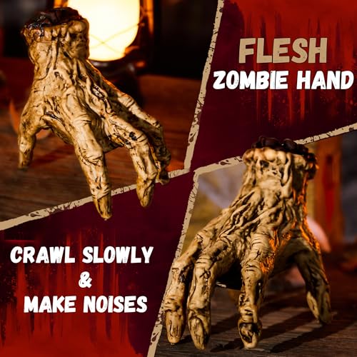 Halloween Animatronic Crawling Zombie Hand Decoration - Sound Activated, Creepy Flesh Variation