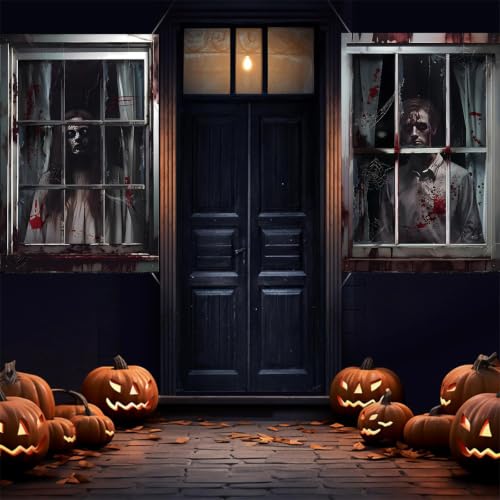 Halloween Horror Window Cover Set - Hycg-02, 2pcs Haunted Curtain Decorations