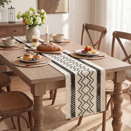 Artoid Mode Black Stripe Diamond Woven Table Runner 12x72 Inch - Black Variation