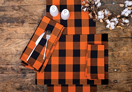 Orange Buffalo Check Gingham Cotton Table Runner 13x72 Inches - Double-Sided, Washable