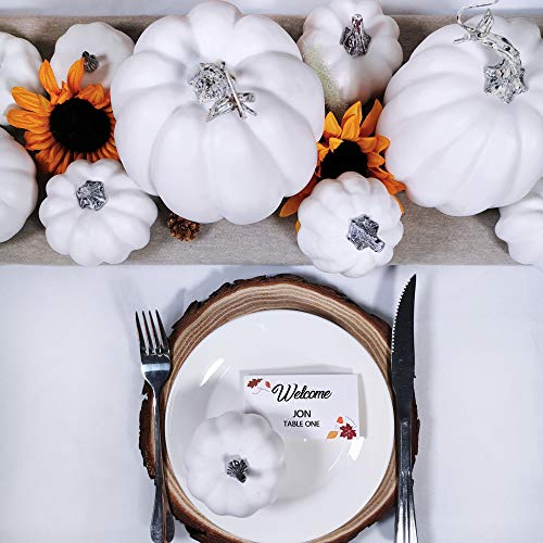Artificial White Pumpkins Bulk Set for Fall Decor, Wedding & Holiday Centerpieces - 12 Pcs