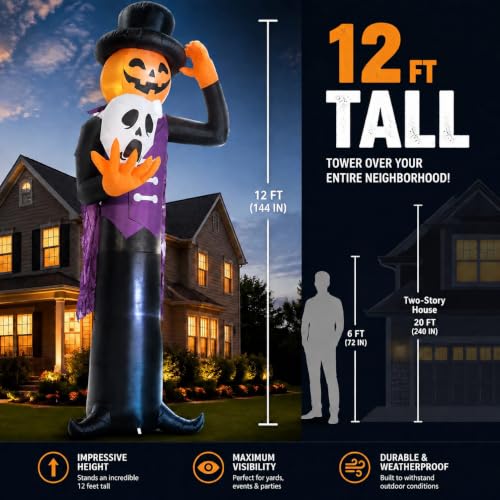 12FT Purple Gentleman Halloween Inflatable with Built-in LED Lights - Outdoor Yard Decoration