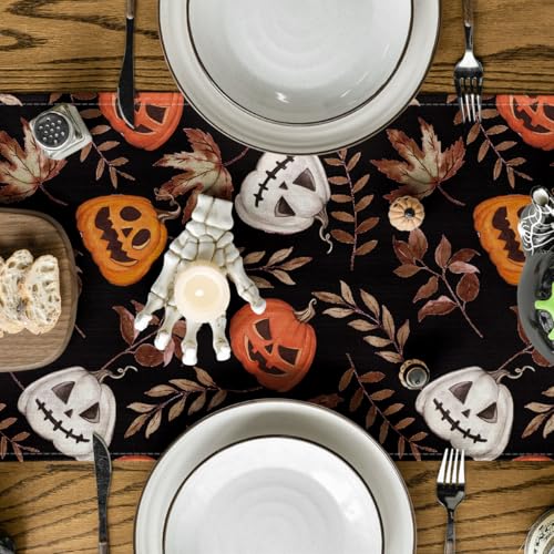 Halloween Table Runner 13 x 90 Inch Black Polyester Party Decor for Home