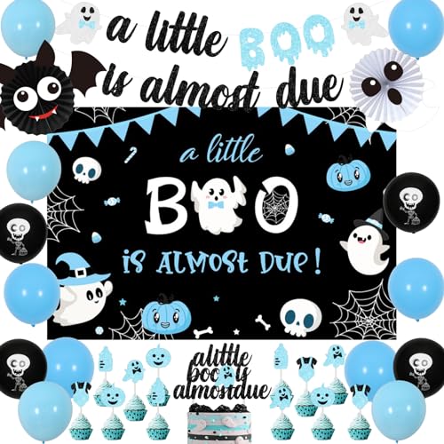 Halloween Baby Shower Decorations for Boys Blue and Black Party Supplies