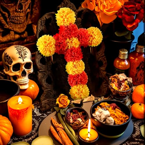 Day of the Dead Marigold Cross Decoration - Orange & Yellow, 15.7x11.8 inches