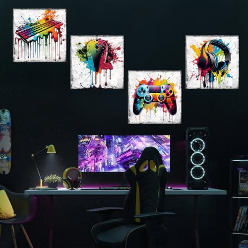 Banksy Graffiti Wall Art Game Room Decor for Boys - 16x16in Gaming Set