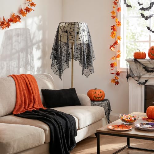 40-Inch Halloween Spider Web Round Tablecloth - Black Lace Spooky Decor