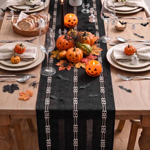 Black Farmhouse Embroidered Table Runner 13x36 Inch Halloween Dining Decor