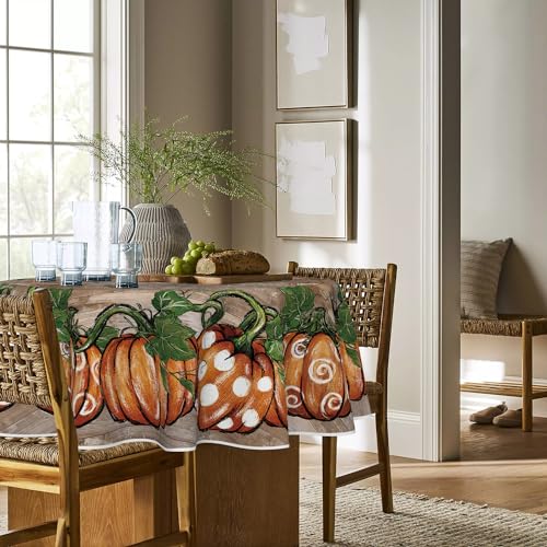Horaldaily 90 Inch Round Fall Tablecloth - Brown Autumn Harvest for 60-72 Inch Tables