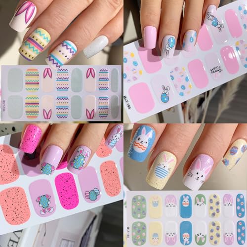 Easter Gel Nail Stickers 17 - Colorful Bunny & Egg Full Wraps for DIY Manicure - 5 Sheets