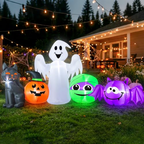 9.5FT Inflatable Ghost & Cat Halloween Decorations with LED Lights - Yard & Party Decor