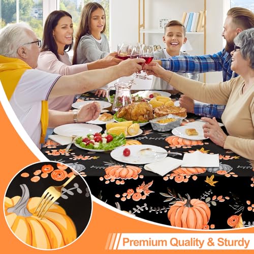 Halloween Waterproof Vinyl Tablecloth 52x70 Inches with Flannel Backing - Black & Orange