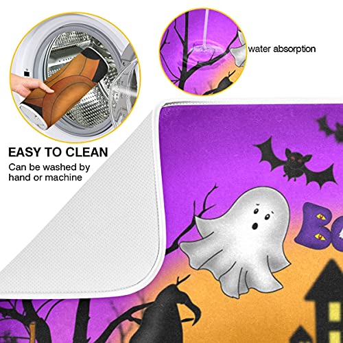 Halloween Pumpkin Ghost Reversible Microfiber Dish Drying Mat 16x18 Kitchen Counter Accessory