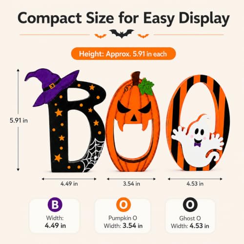 Halloween BOO Table Decorations Set - Wooden Tiered Tray Decor for Fall & Spooky Events