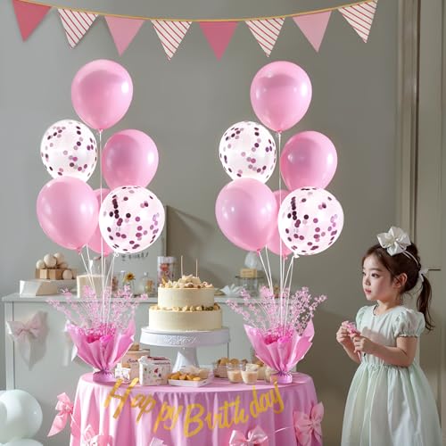 Pink Balloon Centerpiece Kit with 4 Reusable Stands and Confetti Balloons - Girls Birthday Party Decor - Variation of THIS listing