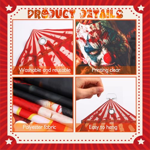 Halloween Circus Carnival Door Decorations Set - Evil Clown, Banner & Awning