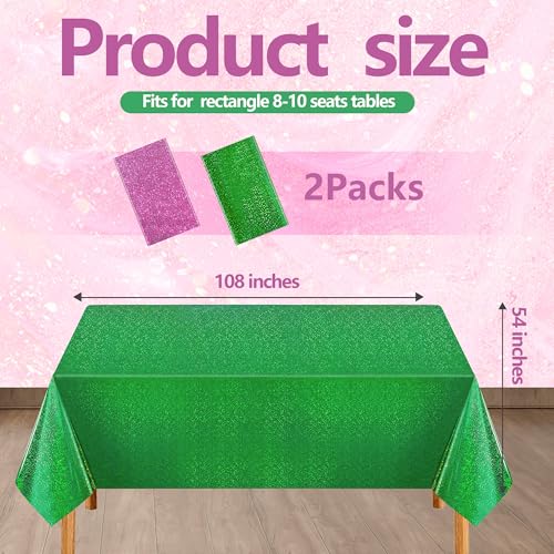Wicked Iridescent Pink and Green Glitter Holographic Tablecloths - 2 Pack