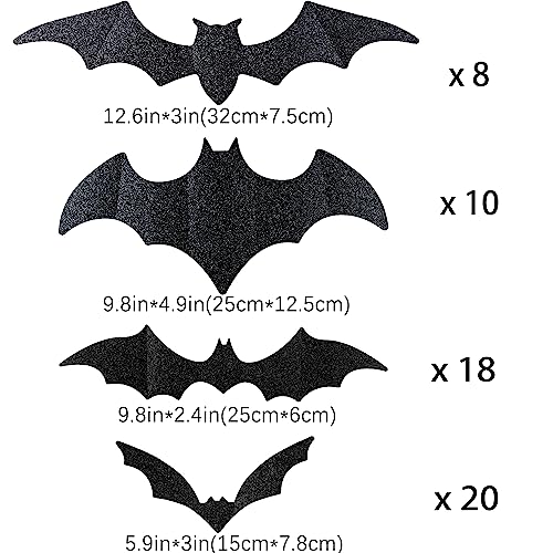 Large 3D Bat Wall Decor Set - Glitter Halloween Decorations for Home & Party