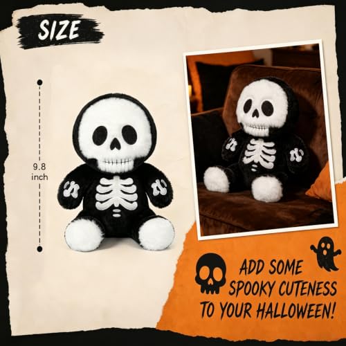 Halloween Skeleton Plush Pillow - Cute 9.8 Inch Skeleton Stuffed Animal for Party & Decoration - Variation: Skeleton