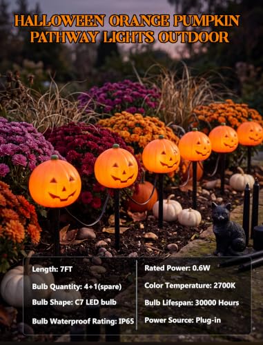 Halloween Pumpkin Pathway Lights Outdoor 7Ft 4PK LED Stake Lights - Pumpkin Variation