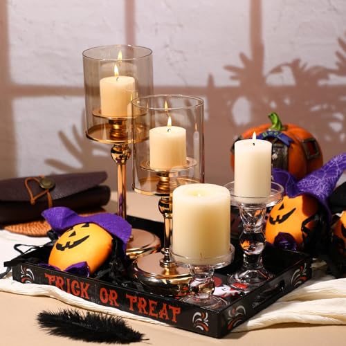 Halloween Ghost Serving Tray with Handles - Acrylic Platter, Black & Orange, 13.8x9.8 Inches, Ghost Variation
