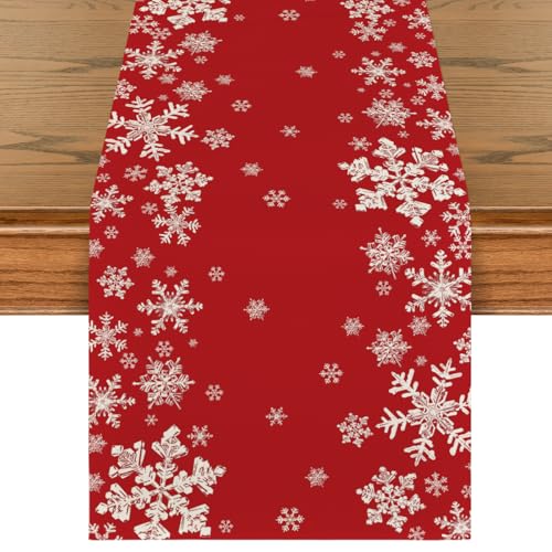 Snowflake Winter Table Runner 13x72 Inch Home Decor - Red Variation