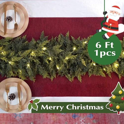 Cedar Real Touch Garland with Lights - 6Ft Pre-Lit Artificial Pine for Christmas Decor - Variation: Cedar-6Ft-1Pcs