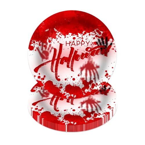 Halloween Bloody Handprint Paper Plates 9 Inch - Disposable Party Tableware (32 Pack)
