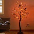 Lighted Halloween Tree with 150 Orange Fairy Lights, 4FT Spooky Black Indoor Outdoor Decor
