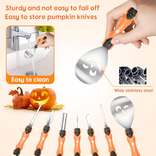 Pumpkin Carving Tools Set - 7 Pcs Stainless Steel Halloween Jack-O-Lantern Kit - Variation 7