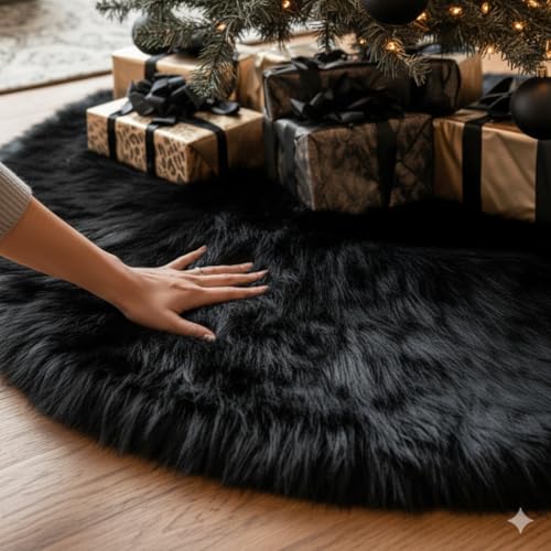 AISENO 60 Inch Black Faux Fur Christmas Tree Skirt - Holiday Decor for Xmas Tree