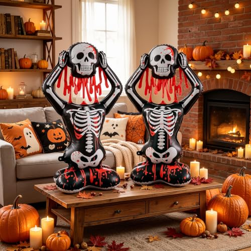 Giant Self-Standing Halloween Skeleton Balloon 3.8FT with Bloody Skull Design - 2 Pcs