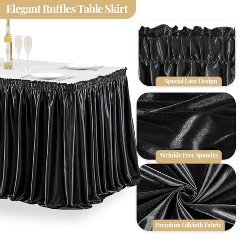 Black Satin Long Table Skirt 17ft Rectangular with Variation - Classroom Party Decor