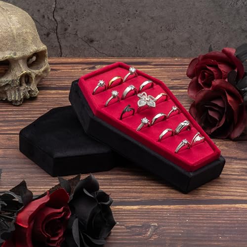 Gothic Velvet Coffin Ring Box Jewelry Organizer - Black & Red Variation