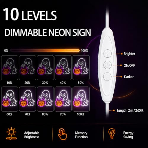 Treat Ghost Neon Sign - Dimmable Halloween Ghost Neon Light for Window
