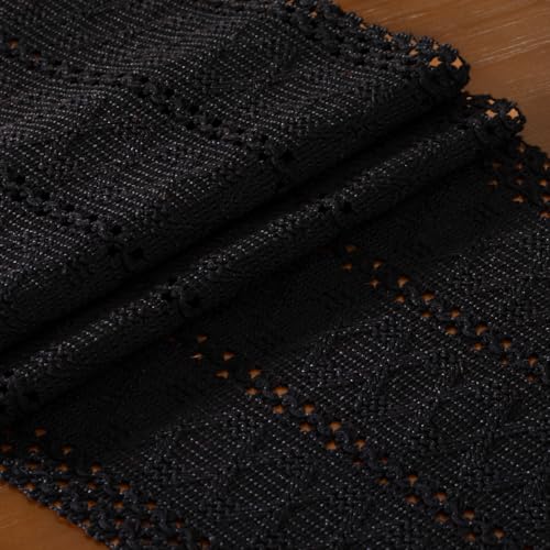 DeZerlor Black Boho Macrame Farmhouse Table Runner 12 x 60 Inches with Tassels