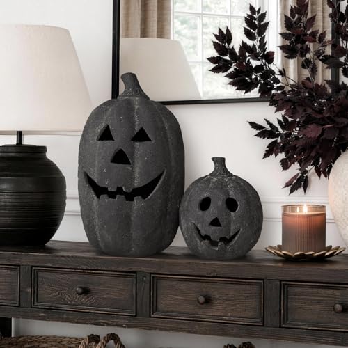 Black Handmade Terracotta Jack O Lantern Halloween Decoration - Large 9x15
