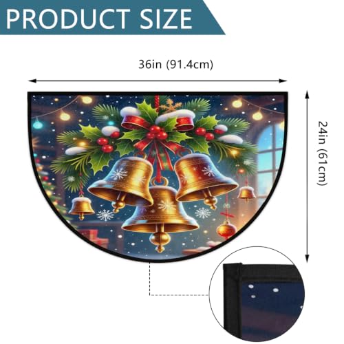 Christmas Half Moon Door Mat - Semi Circle Rug with Bell Design - Variation A:z-11