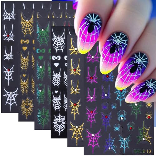 Halloween Spider Nail Stickers Set - Self-Adhesive 3D Spider Web Decals for Nails - Fall Holiday Manicure Tips - Variation of Spider