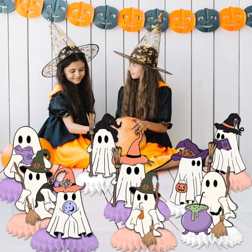Halloween Ghost Honeycomb Centerpieces - Pink 9-Piece Party Table Decor for Halloween & Baby Shower