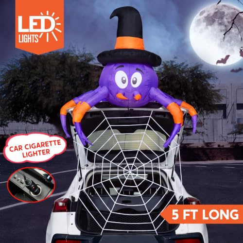 Halloween Inflatable Spider with LED Lights for Car Trunk Decor, 5ft Outdoor Yard Decoration
