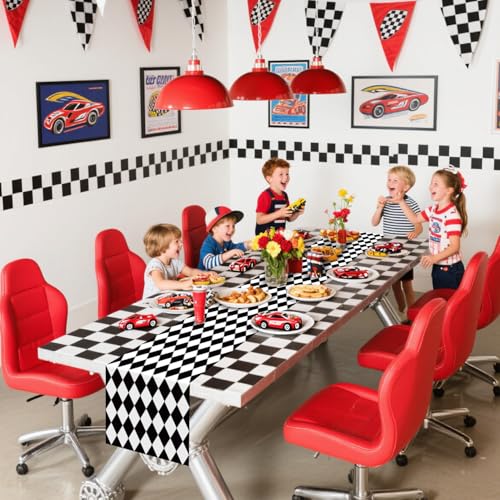6 Pcs Checkered Table Runner 14x108 Inches Black & White Party Decor - Variation of THIS listing