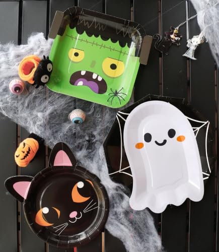 Halloween Paper Plates Bulk Pack - 50 Count Ghost Pumpkin Party Supplies