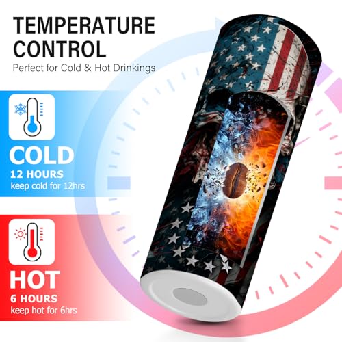Black Patriotic Skull Tumbler 20oz Travel Mug - American Flag Design